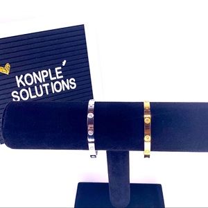 Gold Tone Love Cuff CZ Stainless Steel Bangel